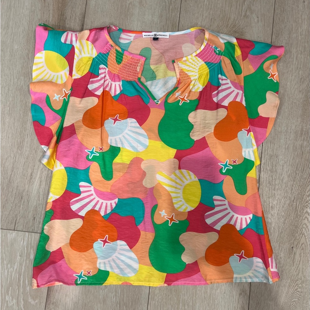 Hanna Andersson Pink and Orange Blouse with Artistic Print